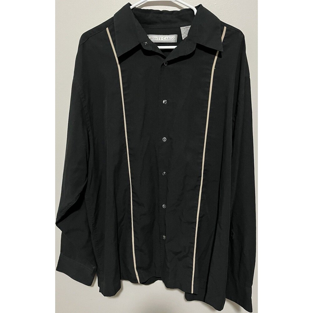 Vintage MC Monte Carlo Black & Beige Button Down Shirt Men’s XL Rayon Korea 90s